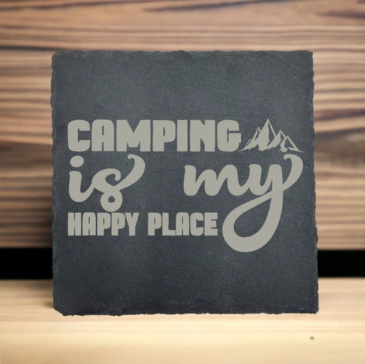 Camping Is My Happy Place Slate Coaster