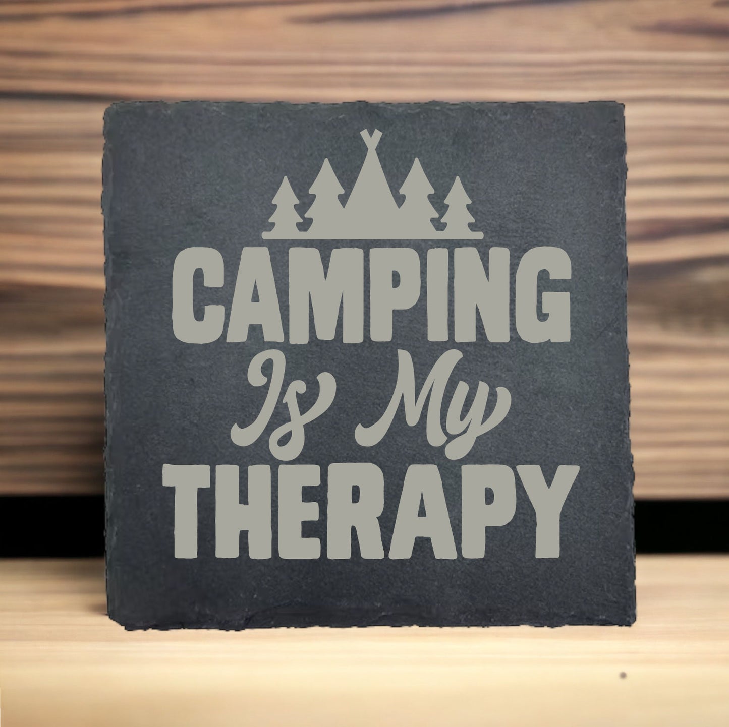 Camping Is My Therapy Slate Coaster