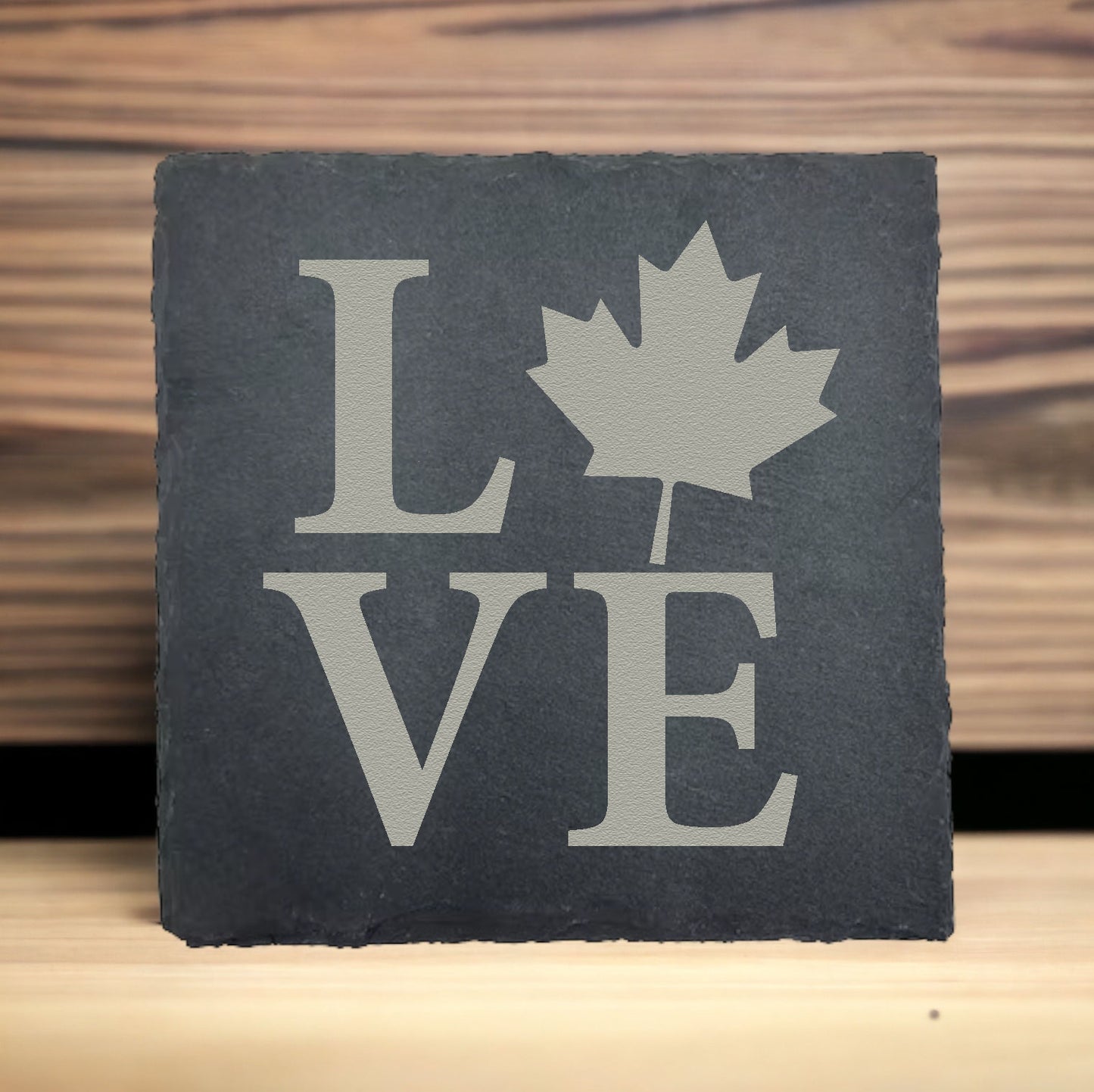 LOVE Canada with Maple Leaf Slate Coaster
